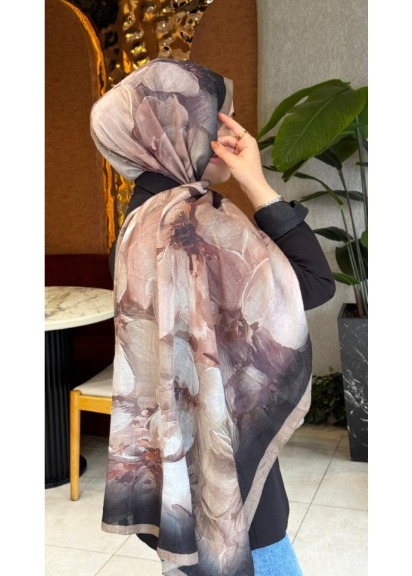Ceylin Pastel Suluboya Çiçek Desenli Pamuklu Şal - C3