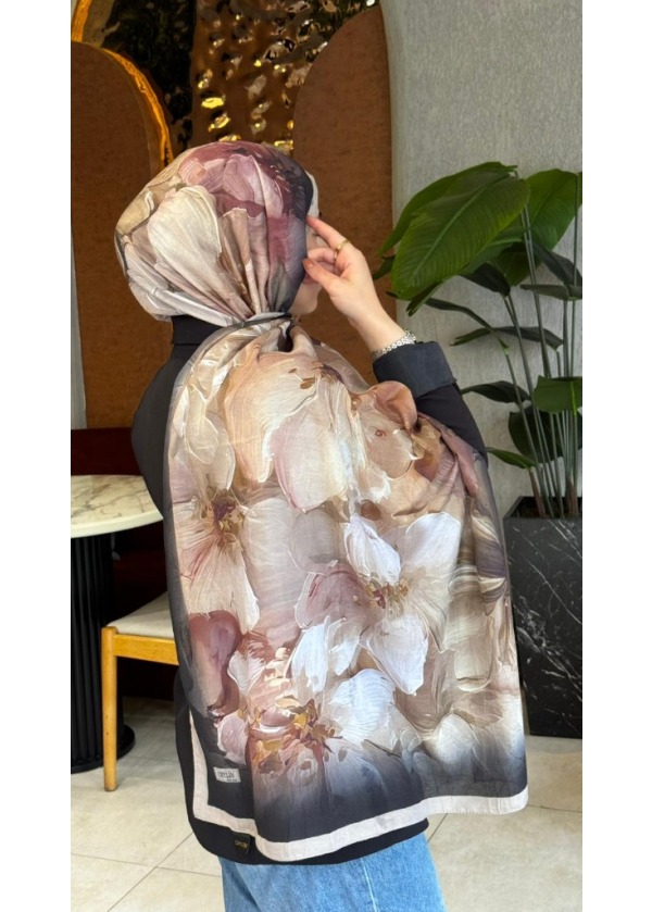 Ceylin Pastel Suluboya Çiçek Desenli Pamuklu Şal - C6