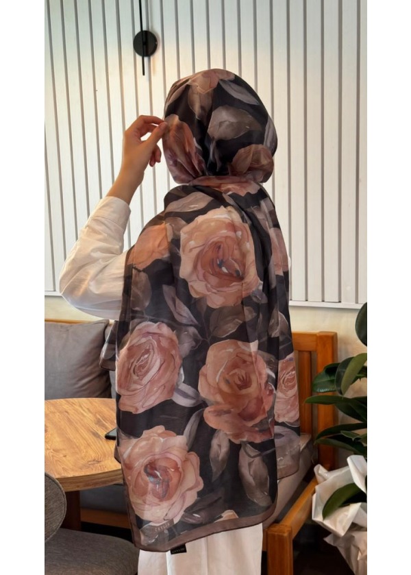 Ceylin Soft Seri Vintage Gül Desenli Pamuklu Şal - C11