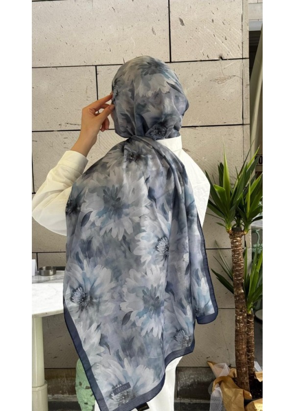 Ceylin Soft Kasımpatı Suluboya Çiçek Desenli Pamuklu Şal - C2