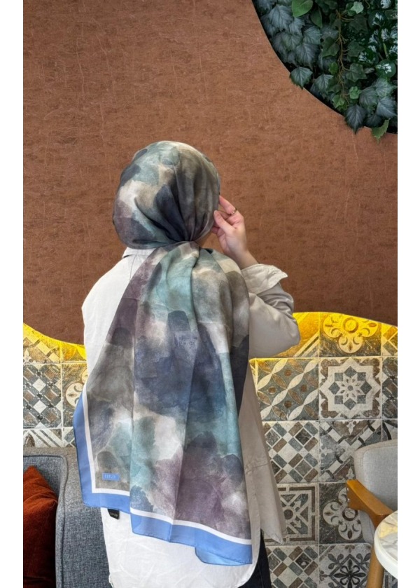 Ceylin Soft Ebru Suluboya Geçişli Pamuklu Şal - C12