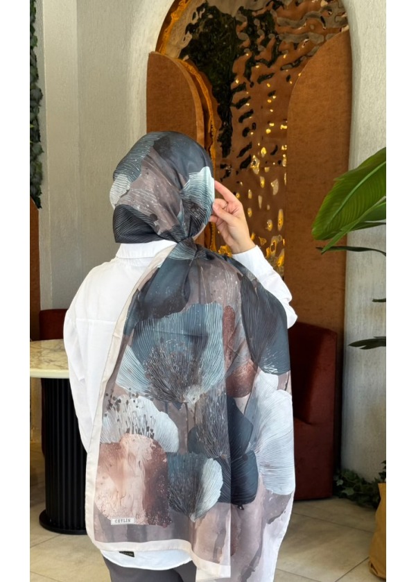 Ceylin Sanatsal Çiçek Desenli Pamuklu Şal - C13